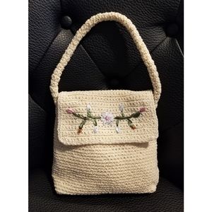 Small woven purse with flowers vintage